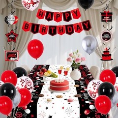 Black and Red Birthday Decorations for Men Women Boys Girls, Black and Red