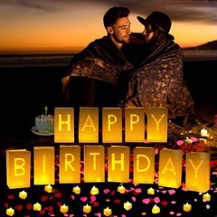 Happy Birthday Decorations for Women Men, Light Up Letters Luminary Bags with…