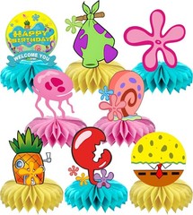 8Pcs Cartoon Sponge Honeycomb Table Centerpiece,Birthday Party Supplies Table…