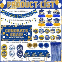 Graduation Decorations 2026 Blue and Gold Class of 2026 Banner Congrats Grad Bac