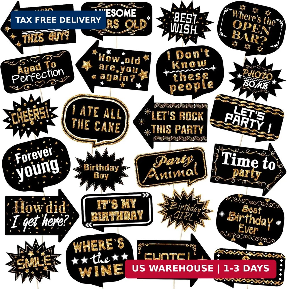 Outus 24 Pieces Photo Booth Props Birthday with Stick Happy Birthday Weddings Gr