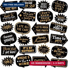 Outus 24 Pieces Photo Booth Props Birthday with Stick Happy Birthday Weddings Gr