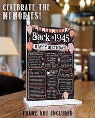 80th Birthday Decorations 1945 Year Poster 11×14 Unframed Party Supplies Gift