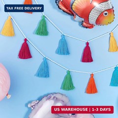 4 Pcs Rainbow Tassel Garland Party Decor, Colorful Boho Wall Hanging Banner for