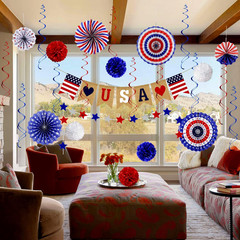 26Pcs Patriotic Party Decorations 4th July Banner Paper Fans Swirls Pom Poms Set