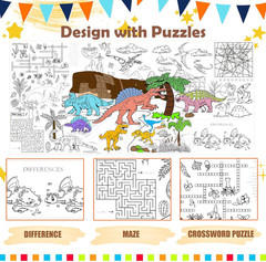 Dinosaur Coloring Tablecloth for Kids, DIY Crafts Dinosaur Coloring Table Cloth,