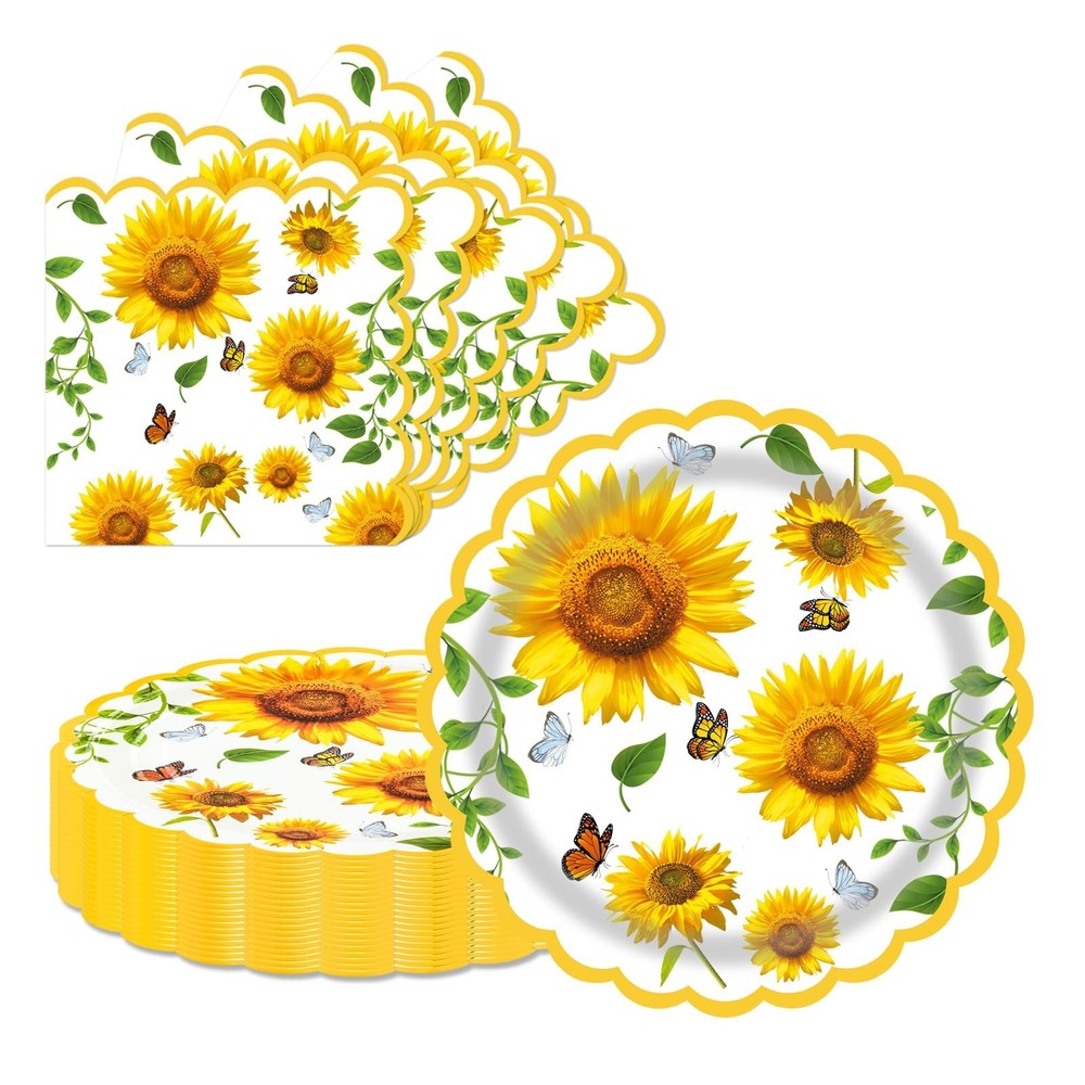 40 Pcs Sunflower Party Dessert Plates and Napkins Sets Fall sunflower 9″ Pape…