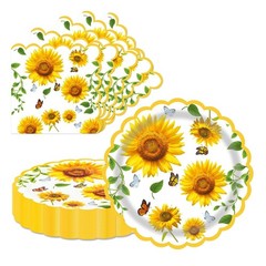 40 Pcs Sunflower Party Dessert Plates and Napkins Sets Fall sunflower 9″ Pape…