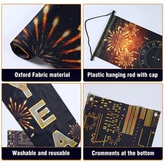 Happy New Year Black Gold Decorations – 71×12 inches,
