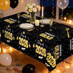 4 Pack Graduation Decorations, 54″ x 108″ Black and Gold Rectangle Graduation Ta