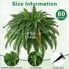 2PCS 45in Fake Ferns- Large Artificial Plants Outdoor, UV 2 Pcs, Green