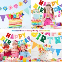 Felt Birthday Decorations, NO DIY, Pre-Strung 3D Felt Happy Birthday Banner w…