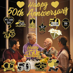 Pre-Strung Glitter 50Th Anniversary Banner Decorations, Happy 50Th Wedding Anniv