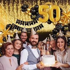 Vicduotex 114pcs 50th Birthday Decorations for Men, Black & Gold Balloons, Ba…