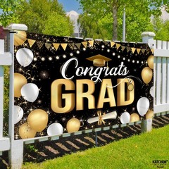 Black and Gold Congrats Grad Banner – XtraLarge, 72×44 Inch | Congrats Grad Back