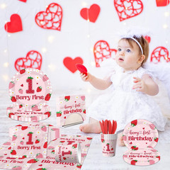 Berry 1st Birthday Tableware Set Plates Cups Napkins Forks for 24 Guests