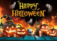 Happy Halloween Backdrop Ghost Pumpkin Flame Haunted House Party Banner 6x4FT
