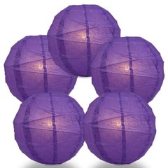 BULK PACK (5) 20″ Royal Purple Round Paper Lantern, Crisscross Ribbing, Chinese