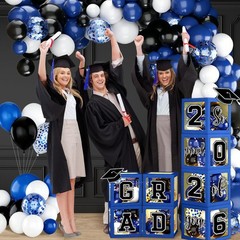 Class of 2026 Blue Graduation Decorations Balloon Arch Kit 4 Balloons Boxes GRAD