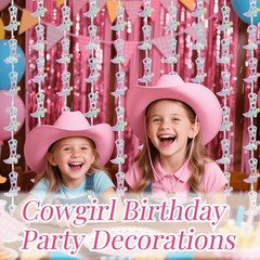 4 Pcs Cowgirl Party Decorations – 2 Boot Silver Metallic Tinsel Fringe Curtains