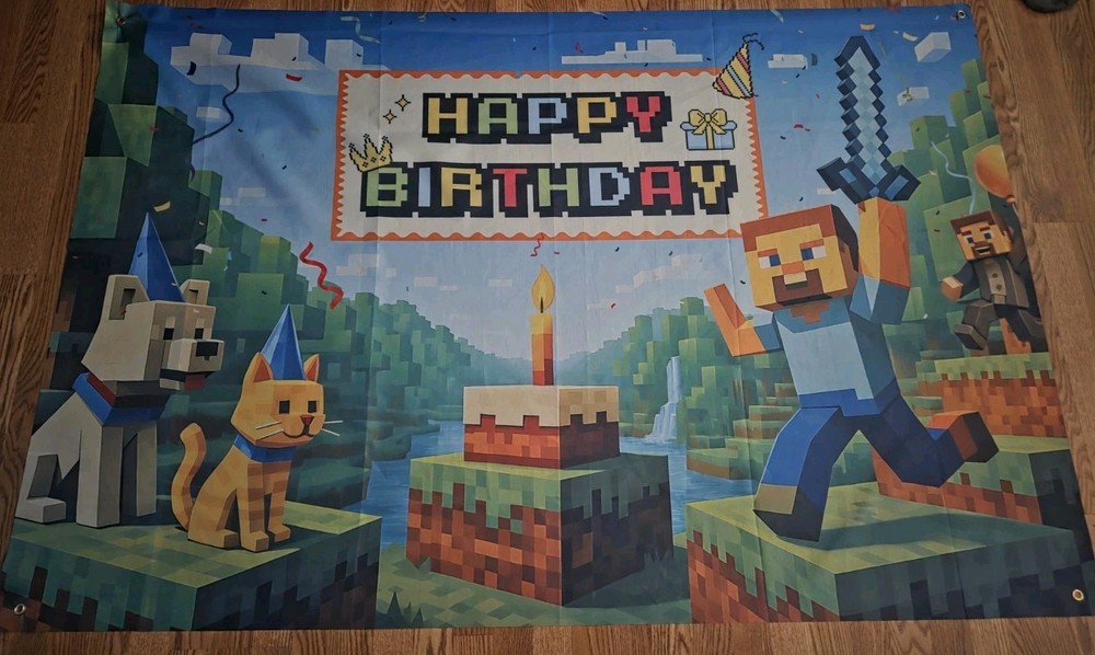 Mine Craft Birthday Banner And Wrapping Paper