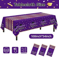 Graduation Tablecloth 54″x108″ Purple Gold Disposable Plastic 3 Pack