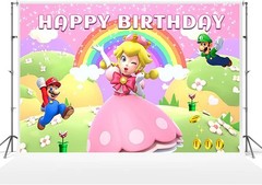 Super Mario Princess Peach Birthday Backdrop Castle Background Photo Banner