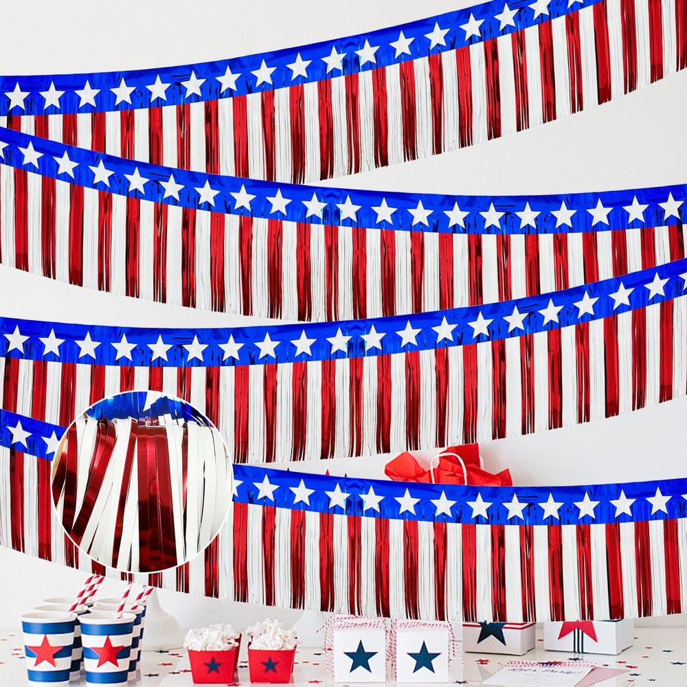 4 Pack Each 10Ft Foil Fringe Garland 4th of July Parade Floats for Trailer Ca…