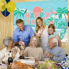 ssailue decor 5ft x 3ft Hawaiian Luau Retirement Banner – Green, Bright Colors –