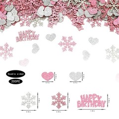 Blopee Pink Silver Snowflake Happy Birthday Confetti for Table – 200PC Glitte…