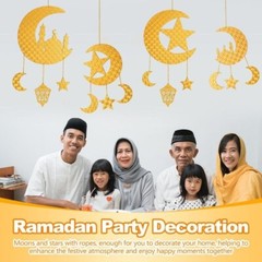 Eid Ramadan Hanging Decorations Gold Moon Star Islamic Home Decor Set 4 Pack