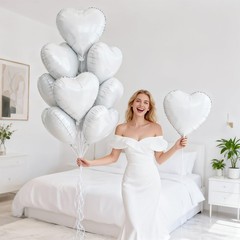 White Heart Balloons, 18Inch White Love Heart Foil Balloons, 12PCS Valentine …