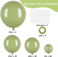 Sage Green Balloons 129Pcs Different Sizes 18 12 10 5 Inch, Olive Green Latex Ba