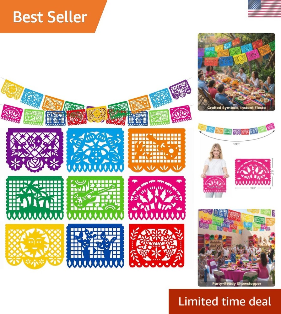 Mexican Party Decoration, 18 Feet Plastic Papel Picado Fiesta Banner Cinco de…
