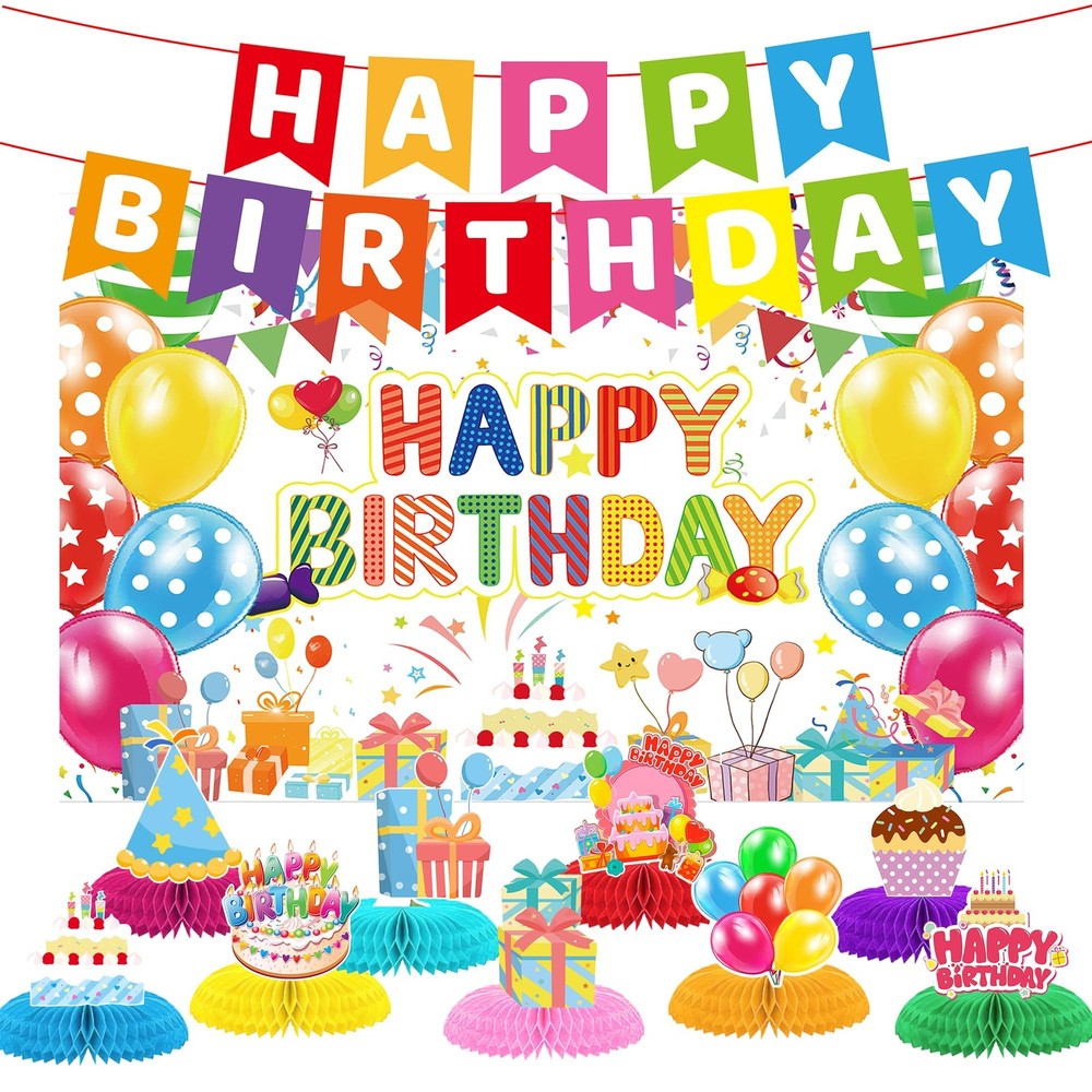 Birthday Decorations Kit, Rainbow Party Banner, Happy Multicolor