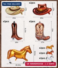 16 Pcs Western Cowboy Balloons Set- Includes 4 Boot Balloon,4 Hat Balloon, and 8