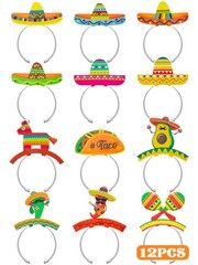 12 PCS Colorful Patterned Cardboard Sombrero Hats, Fiesta Headbands for Mexic…