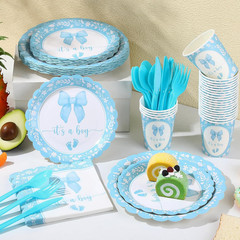 175 Pcs Baby Boy Shower Decorations Plates Set for 25 Guest Blue It’S