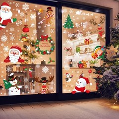 186PCS Christmas Decor, Window Clings, 9 Sheets Snowflake Colorful