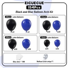 Blue and Black Balloon Arch Kit – 154Pcs 5 10 12 18 inch Royal Blue and Black…