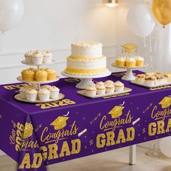 Graduation Decorations 2026, Purple and Gold Graduation Tablecloths, 2 Pack Cong