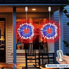 Patriotic Firework Lights 2-Pack 360 LED Red White Blue Remote Timer Outdoor