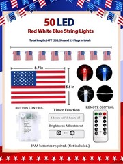 Waterproof Patriotic String Lights, Remote & Timer Control