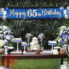 Nelbiirth 65th Birthday Banner Blue Silver