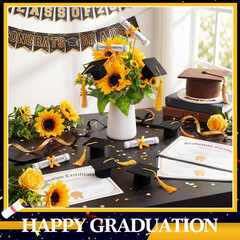 48 Pcs Mini Graduation Cap Decorations 2026 Black Felt Small Grad Cap with Gold