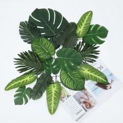 40Pcs Reusable Artificial Monstera Leaves Tropical Palm Decor Green for Party