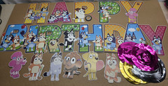 Bluey Happy Birthday Banner & Hanging Decor With Swirls Party Supplies