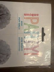Unique Mini Puff Balls White Paper Party Decorations 9in 3 Count Solid Grey