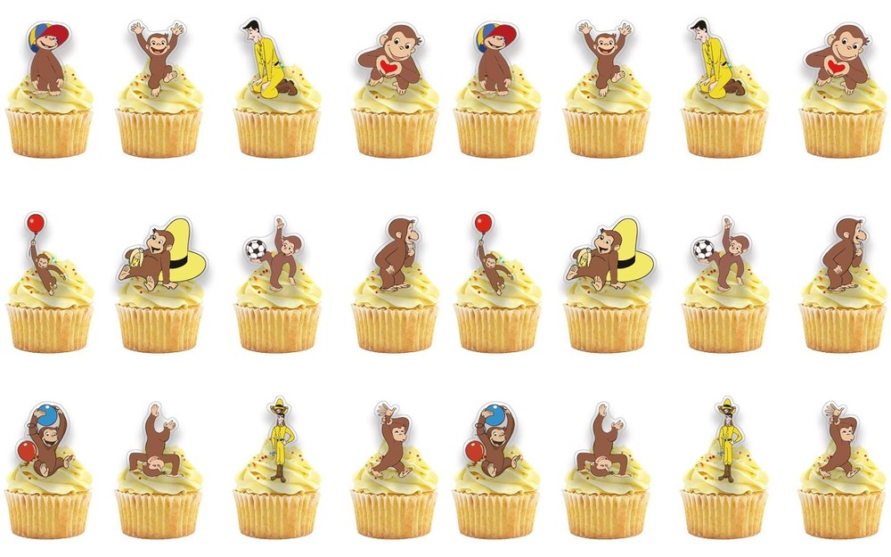 24PCS Curious Monkey Cupcake Toppers, Cartoon Party Decorations, Theme Celebr…