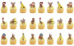 24PCS Curious Monkey Cupcake Toppers, Cartoon Party Decorations, Theme Celebr…